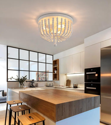 White Boho Beaded Flush Mount Ceiling Light